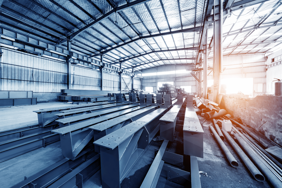 galvanised steel channels in a warehouse