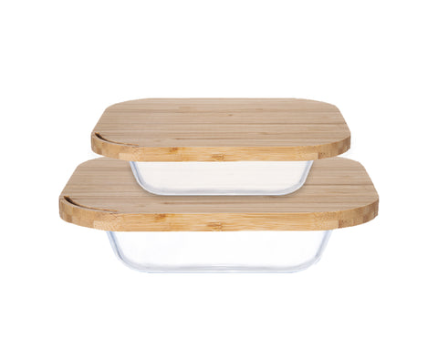 2-Piece Glass Salad Bowl with Bamboo Lid