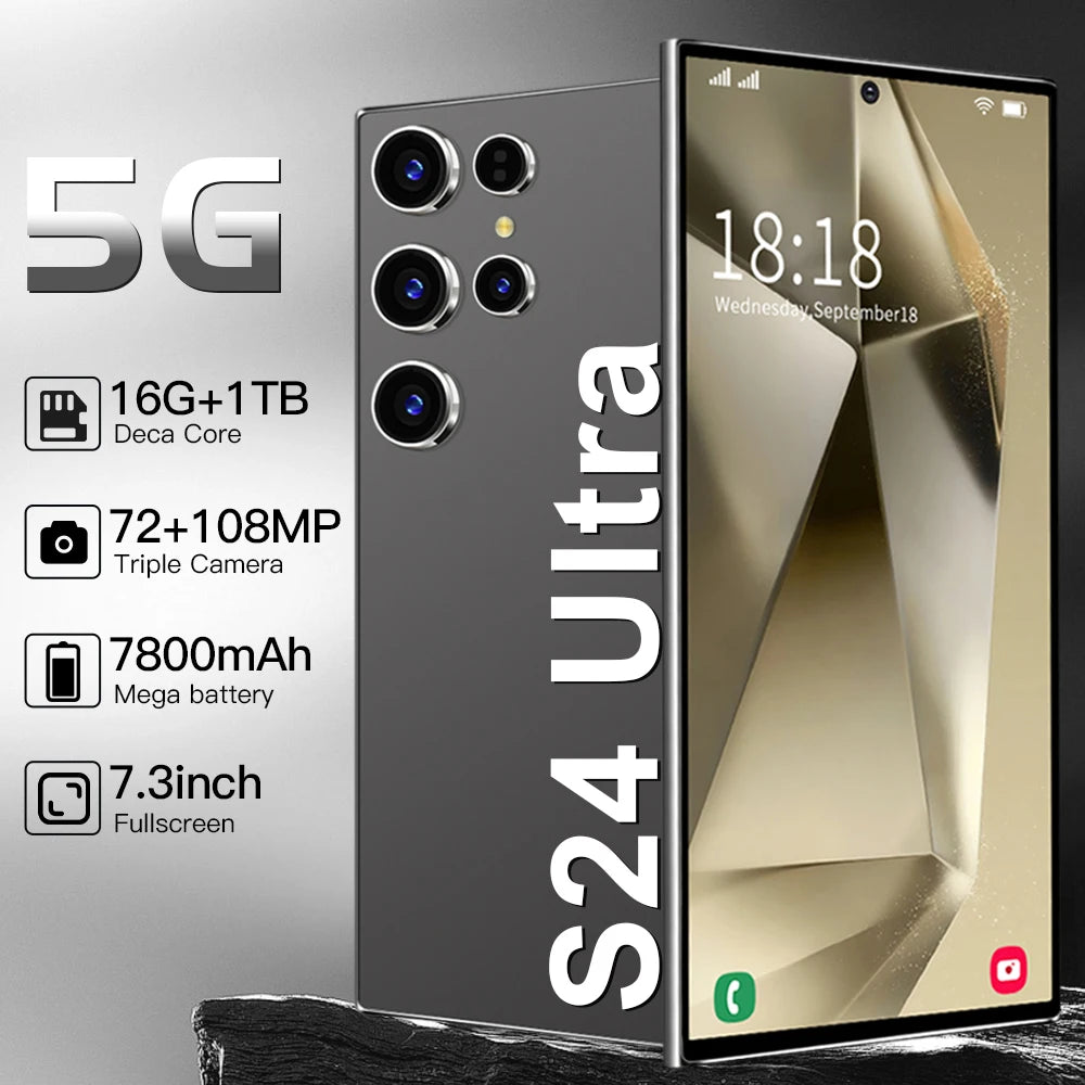 2025 New S24 Ultra 7.3HD Cellphones Global Version 4G 5G Original Smartphone Dual SIM Android 14 Cell Phone 8000mAh Mobile Phones