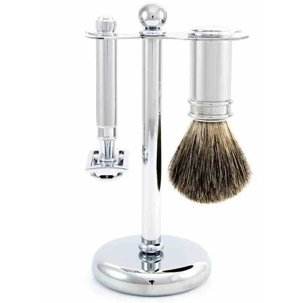 Edwin Jagger 3pc Shaving Set Chrome DE Razor Pure Badger