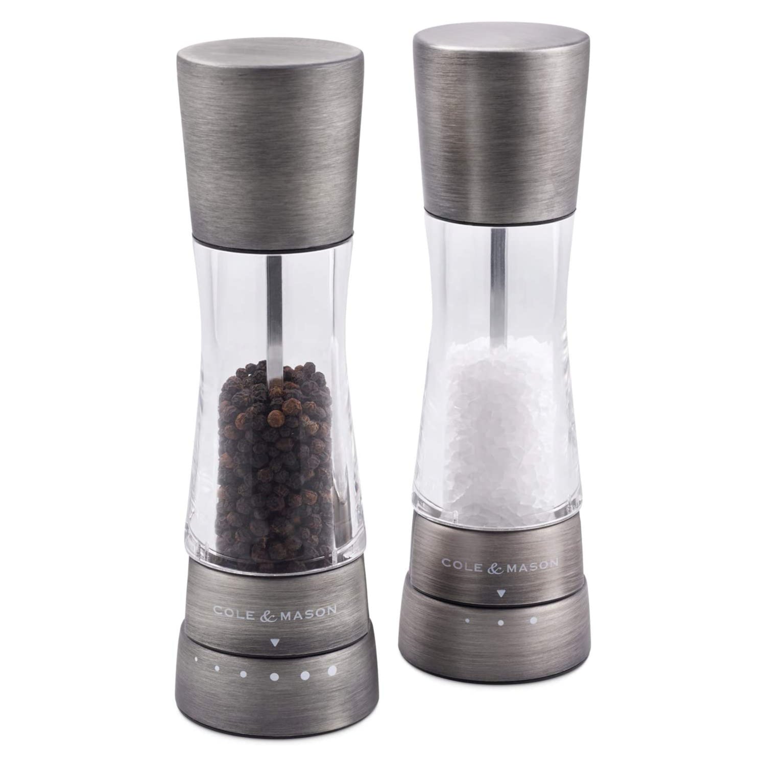 COLE & MASON Derwent Salt and Pepper Grinder Set - Stainless Steel Mills  Include Gift Box, Gourmet Precision Mechanisms and Premium Sea Salt and