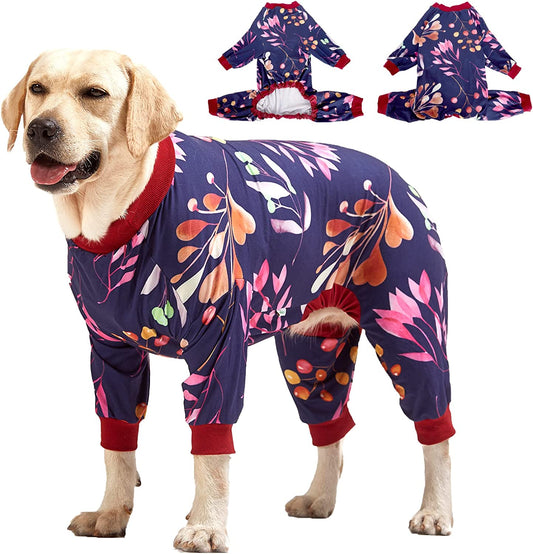 LovinPet Large Dog Clothes/Cozy Dog Pajamas, Slim Fit, Lightweight  Pullover/Full Coverage Dog Pjs/Happy Hippo Blue Print/Large Breed Dog Pjs  /2XL