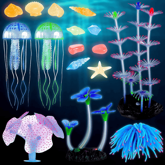 SHELLTON 4er-Pack leuchtende Aquarium-Dekorationen, Silikon-Glow