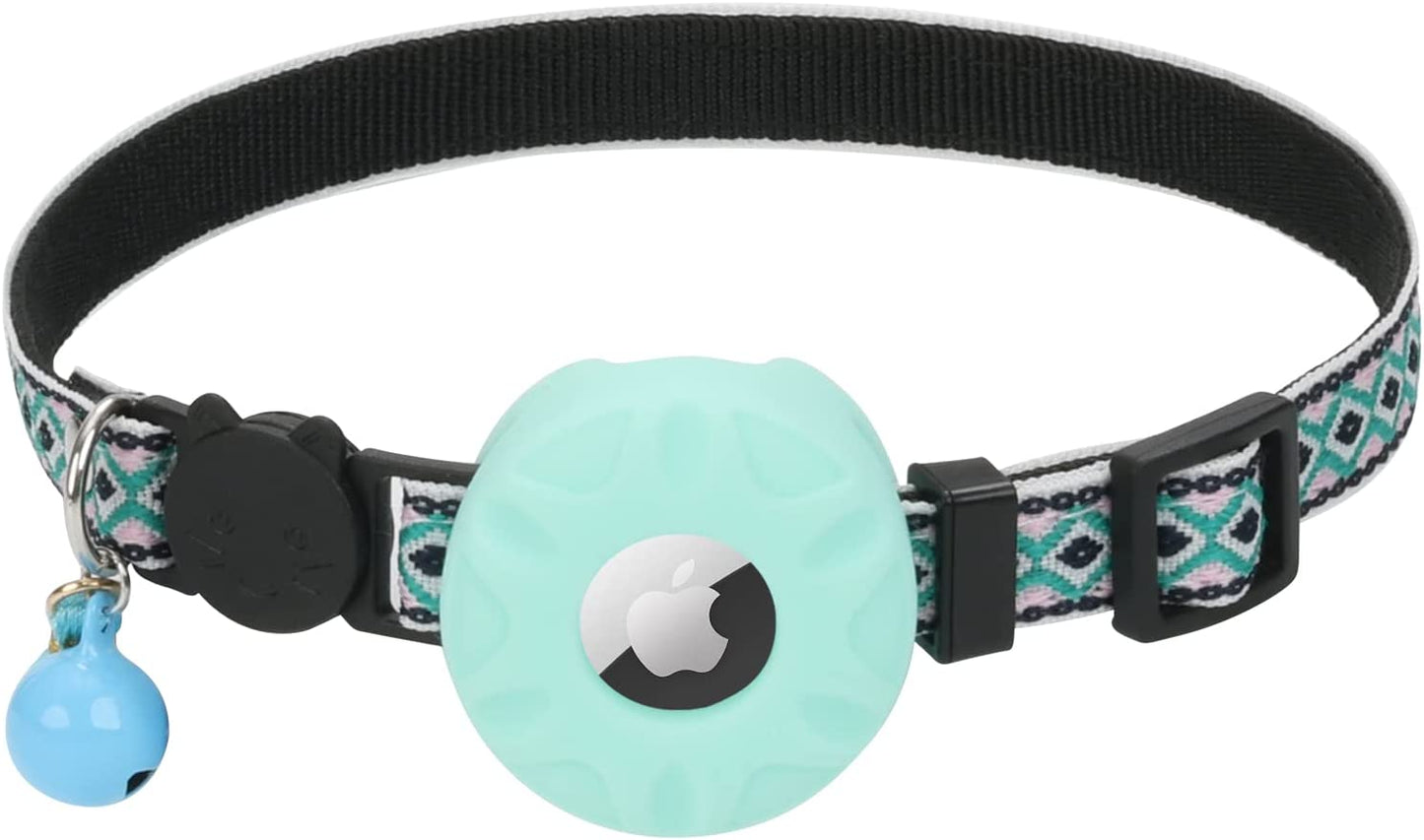 Airtag Cat Collar,Daboqed Kitten Collar Adjustable Breakaway Collar with Safety Buckle and Silicone Airtag Holder Case Compatible with Airtag Pet Collar for Female Girl Cats Male Boy Cats(Mint Green)