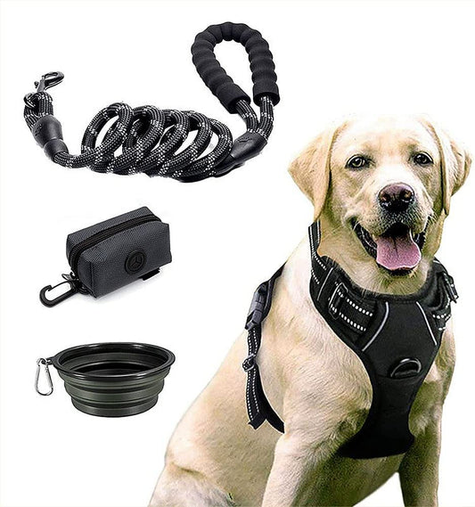 PoyPet No Pull Dog Harness, No Choke Front Clip Dog Reflective Harness,  Adjustable Soft Padded Pet Vest with Easy Control Handle for Small to Large