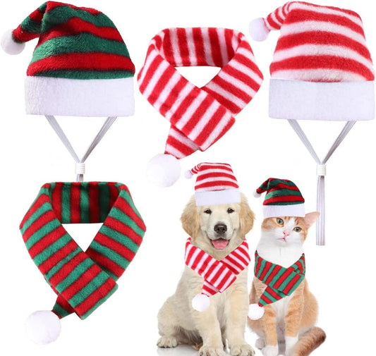 Spencer 2Pcs Pet Dog Cat Santa Hat & Red Scarf Set Christmas