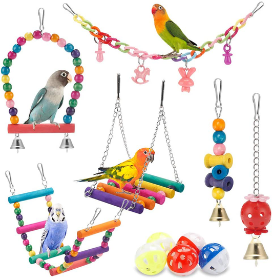 TOLMIOW 9 Pieces Parrots Chewing Natural Wood and Rope Bungee Bird Toy –  KOL PET