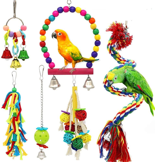 TOLMIOW 9 Pieces Parrots Chewing Natural Wood and Rope Bungee Bird Toy –  KOL PET