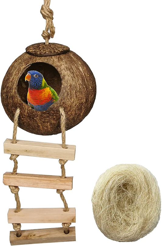 Natural Coconut Hideaway With Ladder, Bird and Small Animal Toy Hanging Bird  House Birds Nest Parrot Cage Accessories - AliExpress