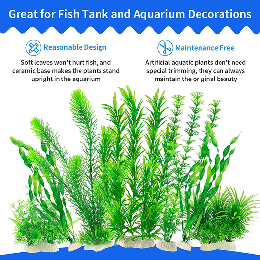 Rocutus Artificial Seaweed Water Plants,15 Pieces Fish Tank Aquarium Decorations,Soft Plastic Life-Like Artificial Seaweed Water Plants for All Fish