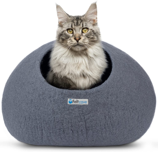 MEOWFIA Cat Bed for Large Cats - Wool Cat Cave Bed - Black Aqua