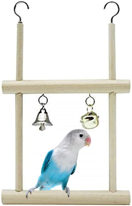 kathson Parrots Playground Bird Perch Wood Playstand Stand with Ladder Swing Feeder Cups Chew Toy for Parakeet Conure Cockatiel Budgie Lovebird Finch Small Birds 