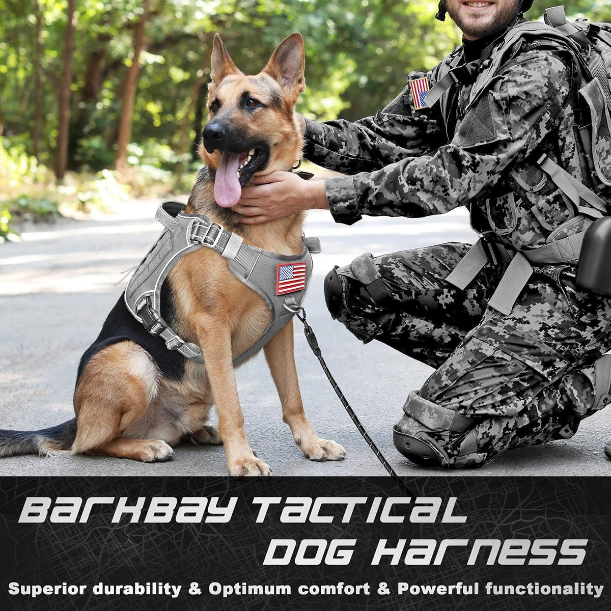 DNALLRINO Tactical Dog Harness for Large Medium Dogs, Heavy Duty