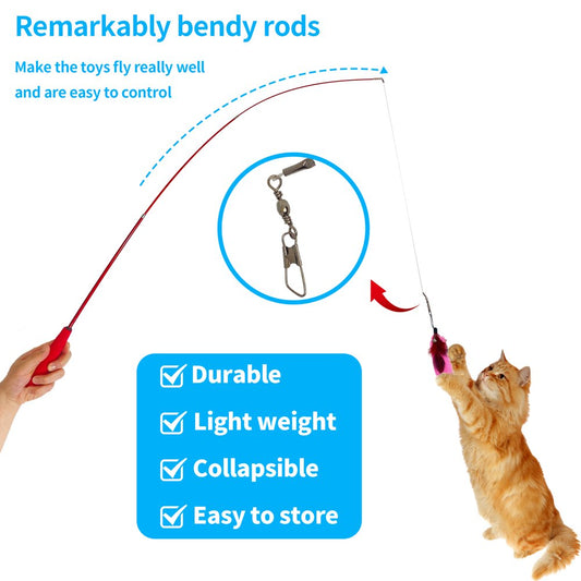 Cat Toys Interactive Cat Feather Wand, Kitten Toys Retractable Cat