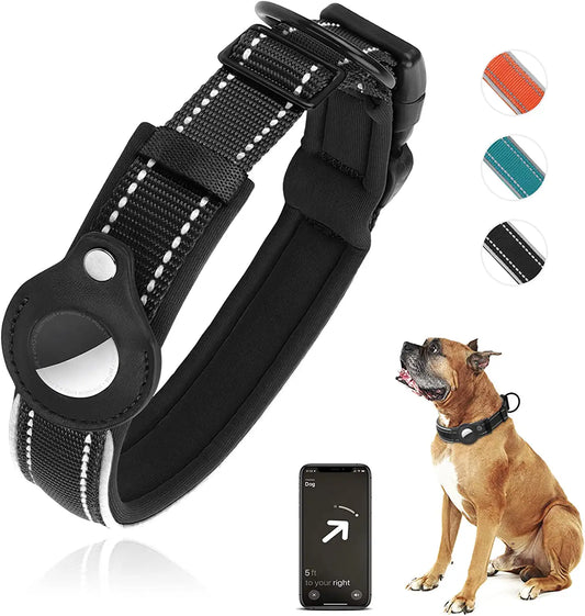 Collier pour chien en cuir avec AirTag Holder Heavy Duty Premium