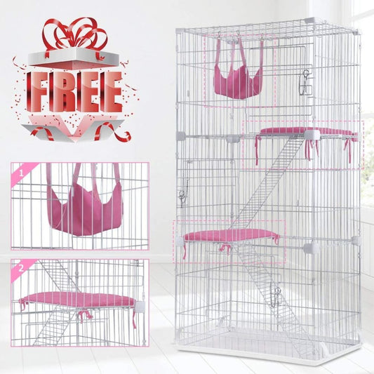 PINNKL Cat Cage, Indoor-Katzenkäfig mit 2 Türen (Dachfenster und große Tür)  mit leicht zu reinigender Schale und neuem schlagfesten Türschloss, ideal  für Kätzchen (Size : 68 * 49 * 58cm): : Haustier