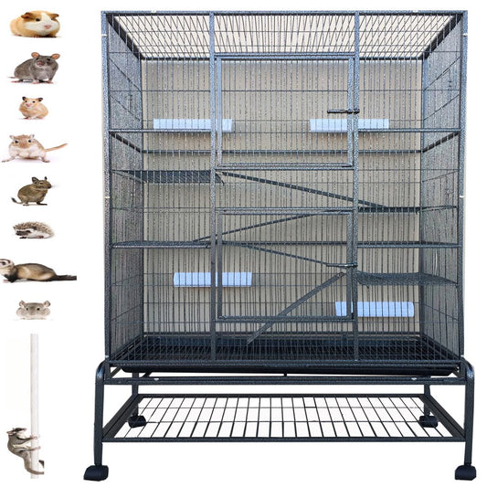 64 Extra Large Wrought Iron 4-Levels Tight 1/2-inch Bar Spacing Ferret  Chinchilla Sugar Glider Mice Rat Cage with Removable Stand