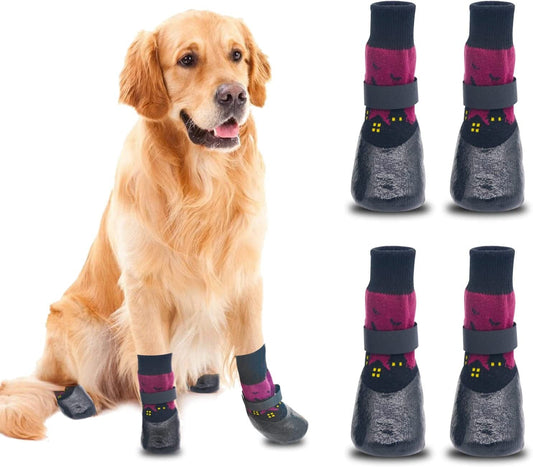 KOOLTAIL Anti-Slip Dog Boots 4 Packs - Adjustable Dog Socks with Shoelace  Waterproof Dog Sock Shoe for All Seasons Super Durable Pet Paw Protector for  Indoor and Outdoor Medium and Large Dogs