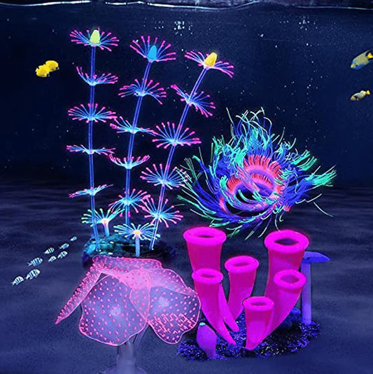 Allnice Fish Tank Decoration Plants, 5 Pieces Glowing Aquarium