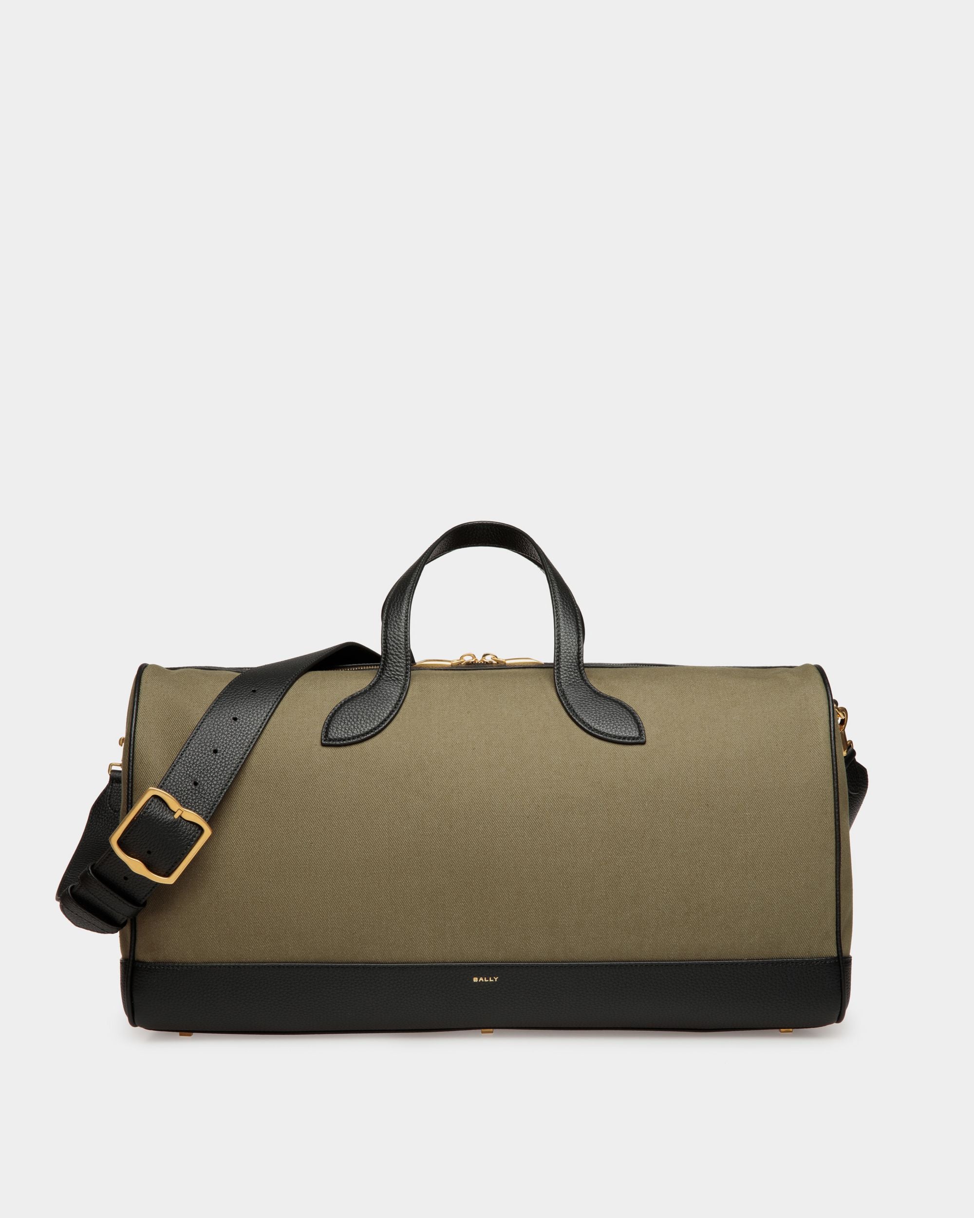 Bar | Borsa weekender da uomo in tela verde e pelle nera | Bally | Still Life Fronte