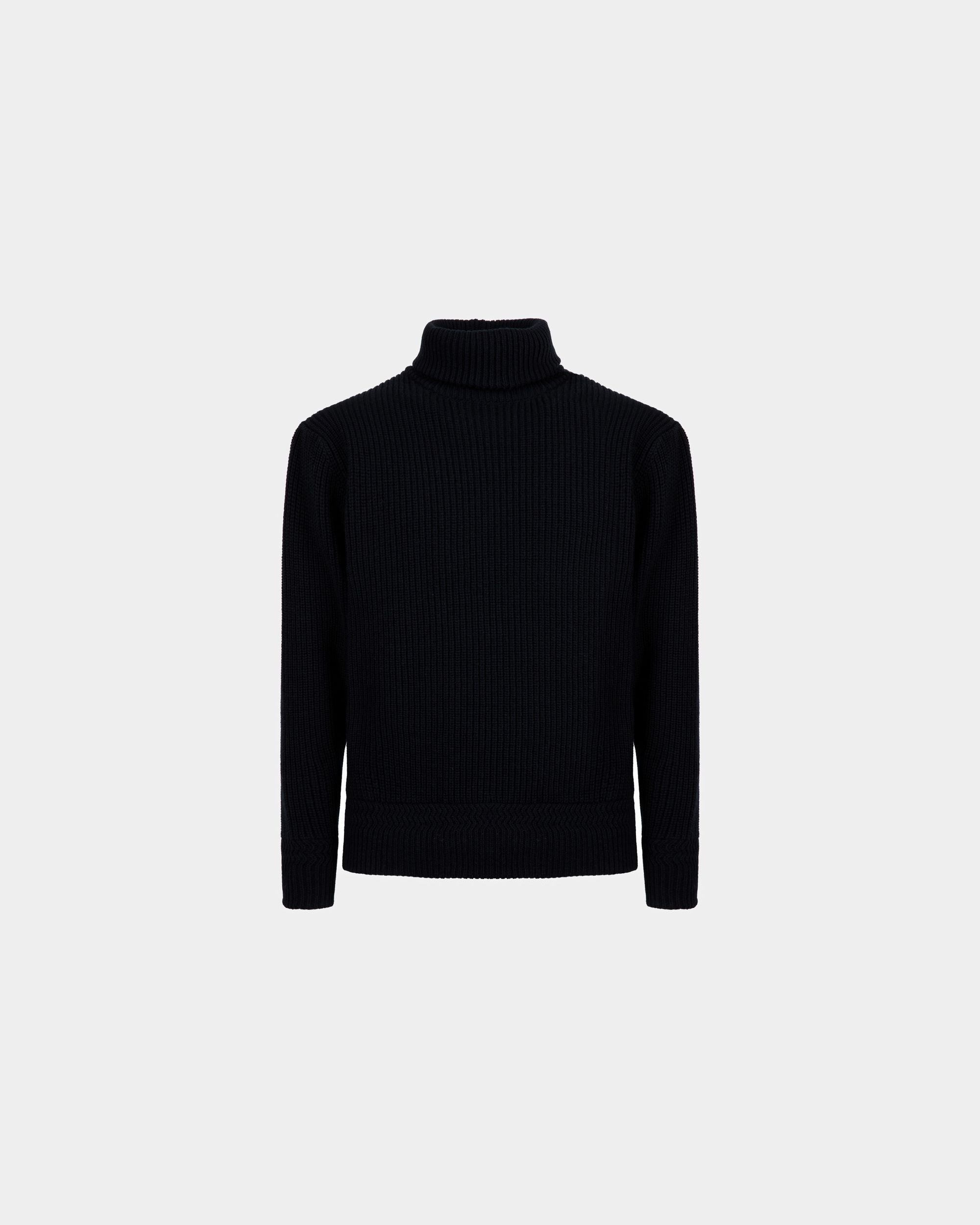 Men's Turtleneck Sweater in Dark Blue Wool | Bally | Still Life Front