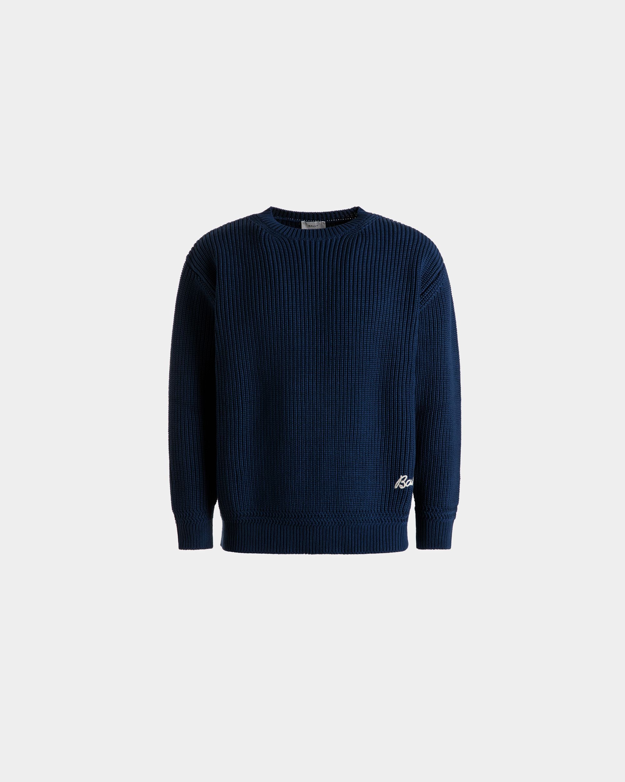 Maglione girocollo da uomo in cotone blu | Bally | Still Life Fronte