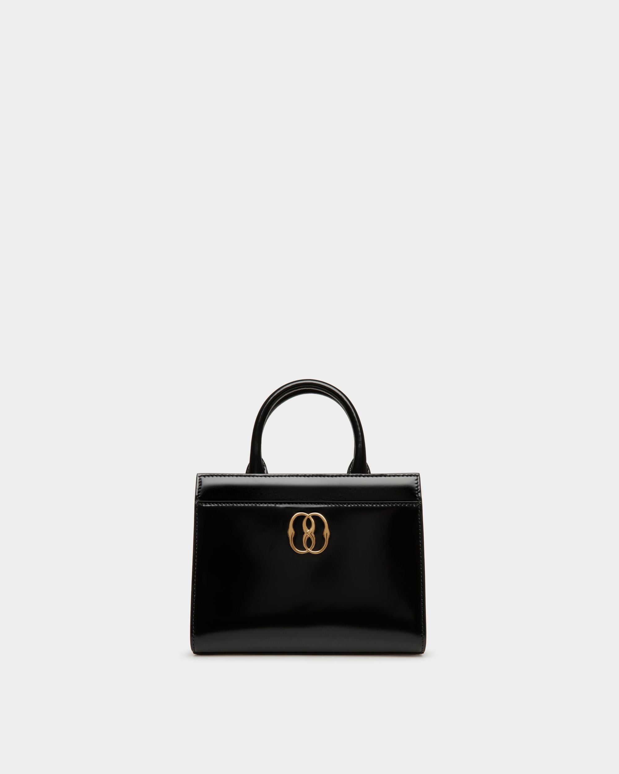 Women's Emblem Small Tote Bag In Black Brushed Leather | Bally | Still Life Front