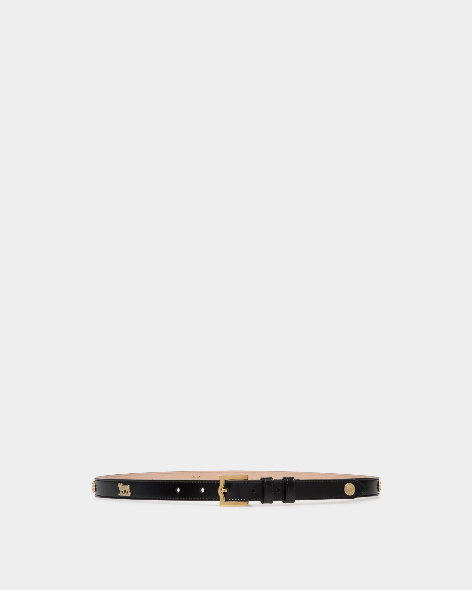 Emblem 85 cm | Cintura da donna in pelle spazzolata nera | Bally | Still Life Fronte