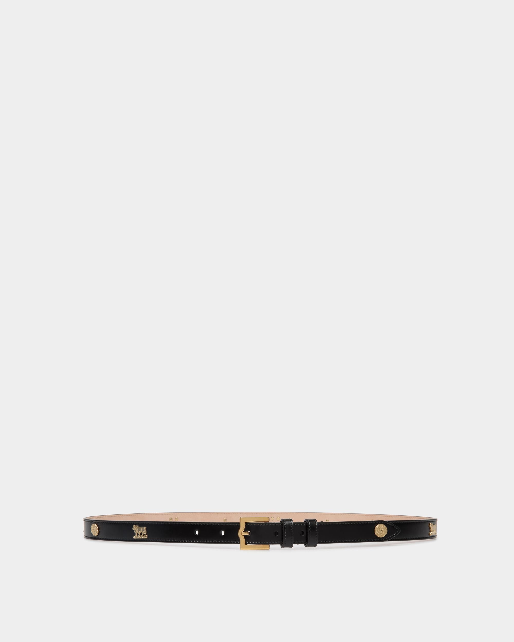 Emblem 95 cm | Cintura da donna in pelle spazzolata nera | Bally | Still Life Fronte