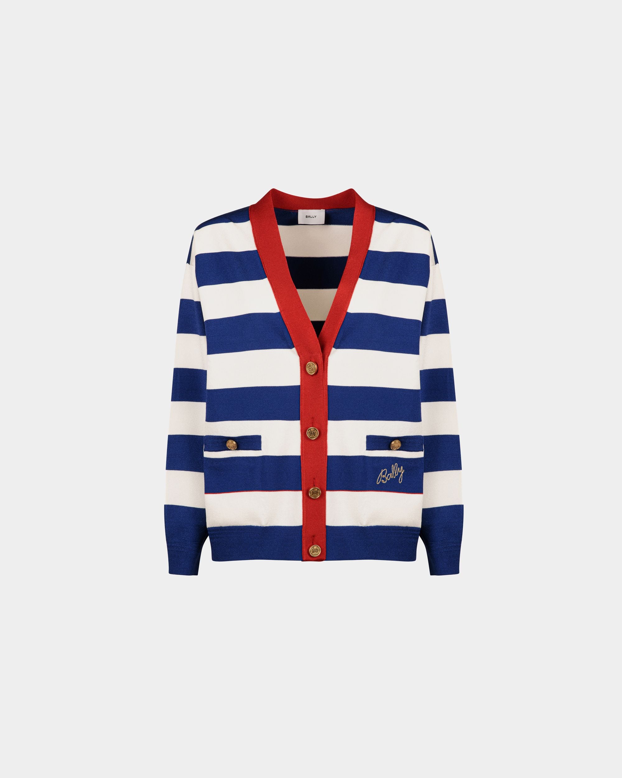 Cardigan da donna a righe bianche e blu | Bally | Still Life Fronte