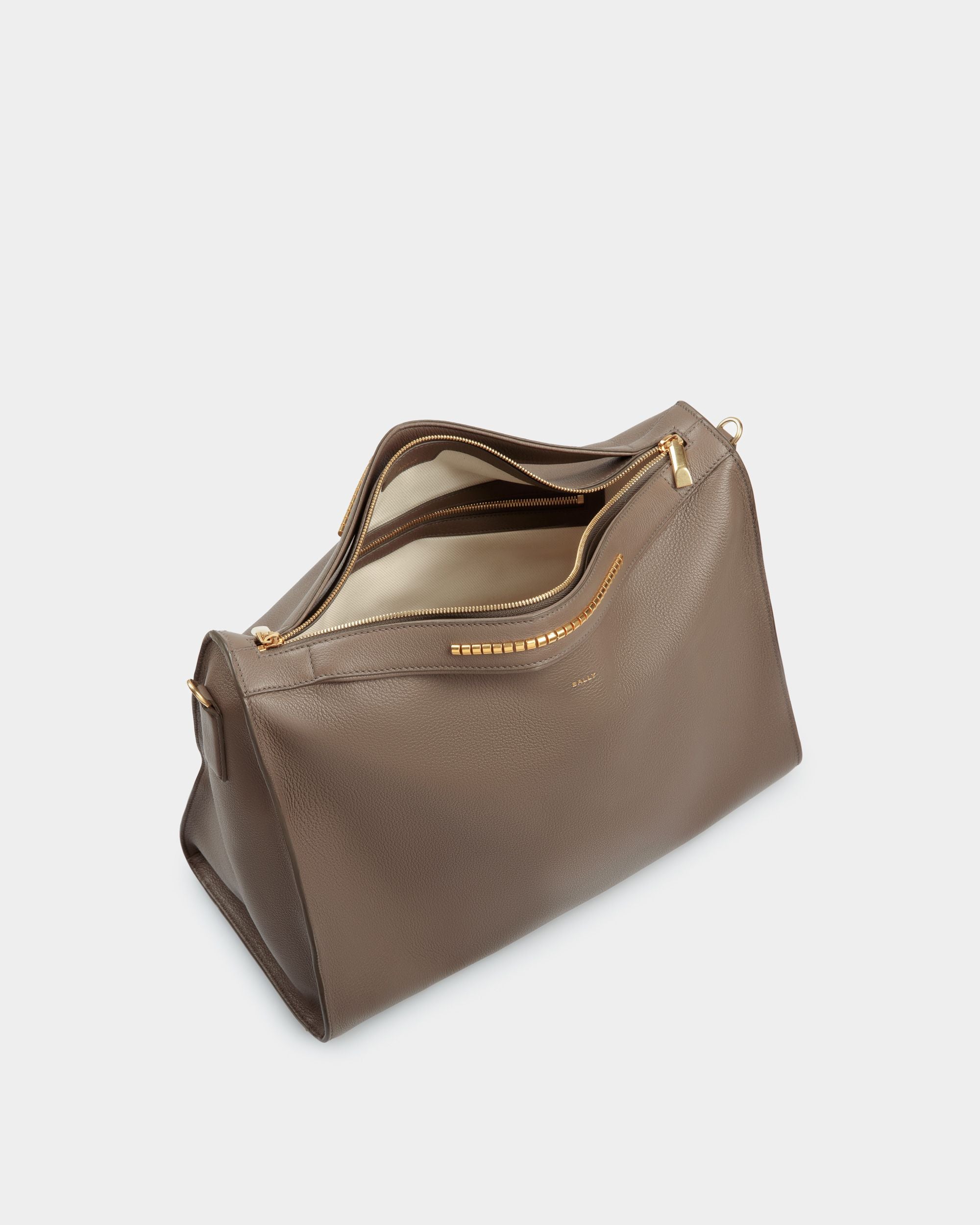 Arkle Soft Tote Bag | Men's Tote Bag |Grey Leather | Bally | Still Life Open / Inside