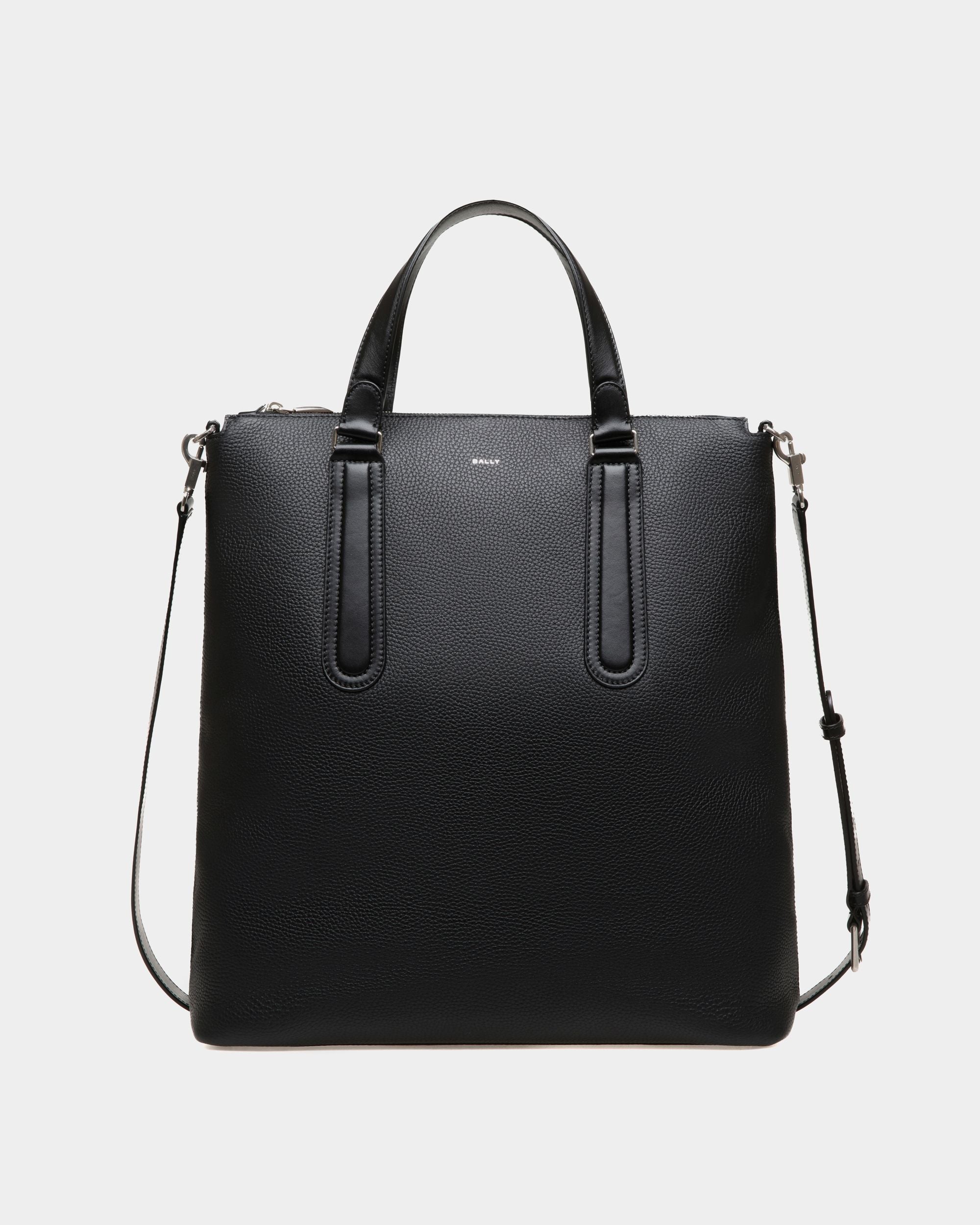 Spin | Men's Tote in Black Grained Leather | Bally | Still Life Front