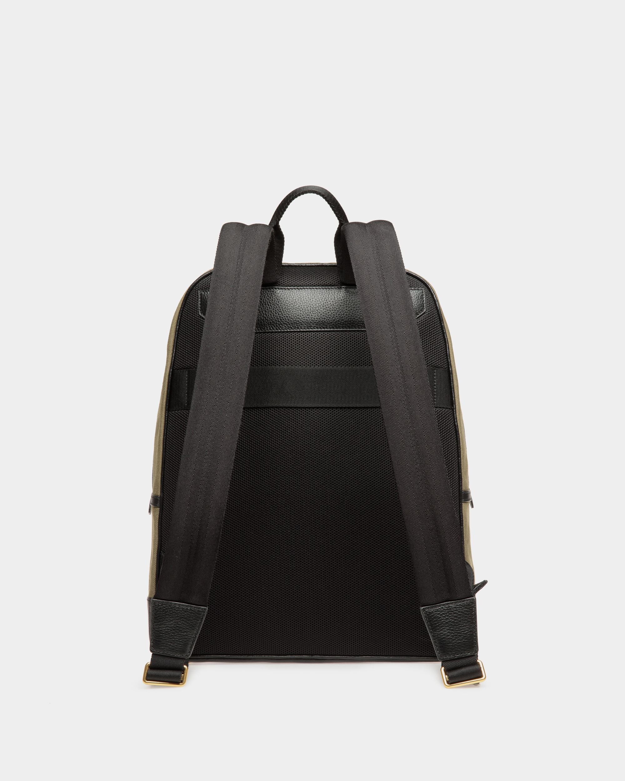Bar | Men's Backpack in Green Canvas And Black Leather | Bally | Still Life Back
