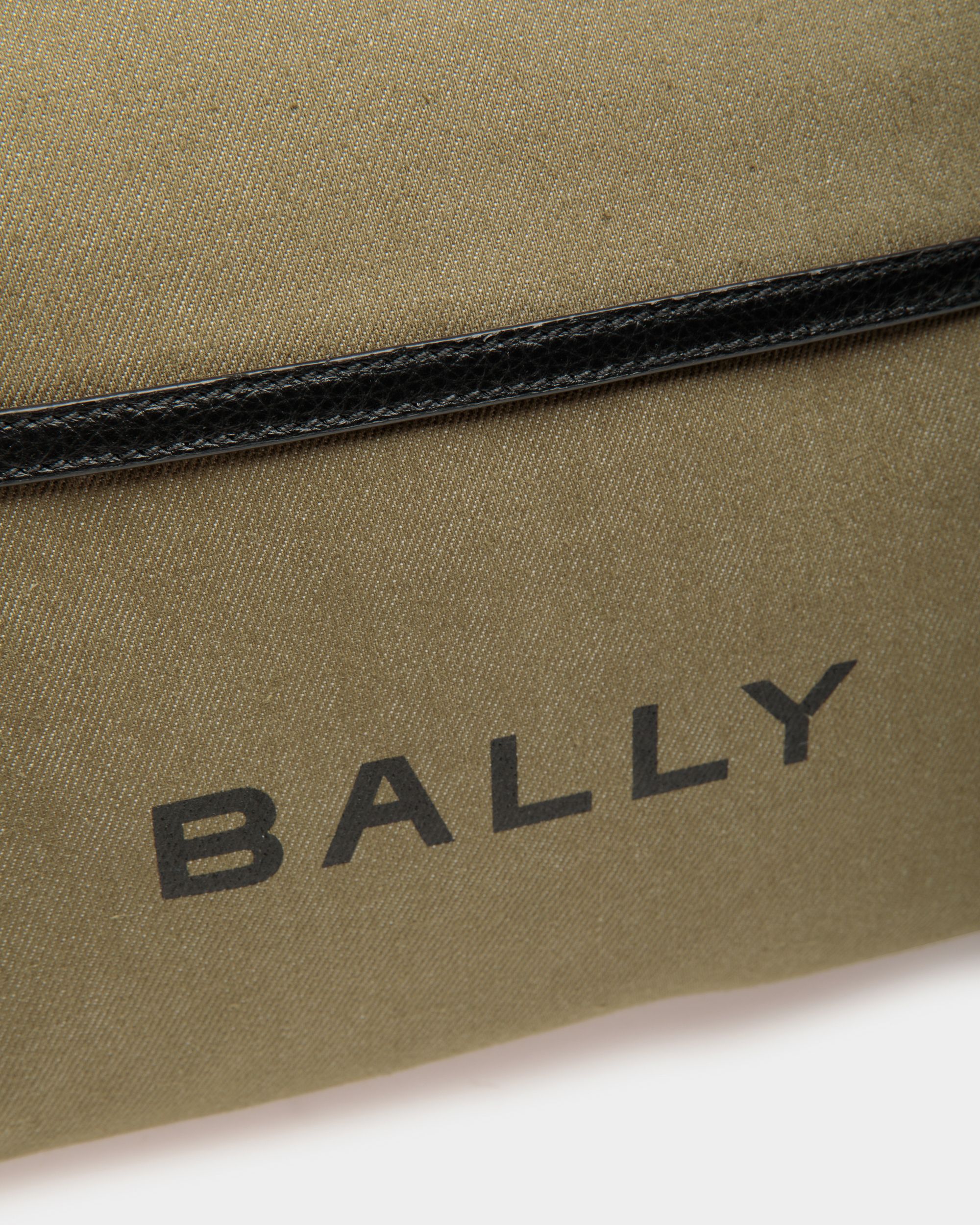 Bar | Men's Backpack in Green Canvas And Black Leather | Bally | Still Life Detail