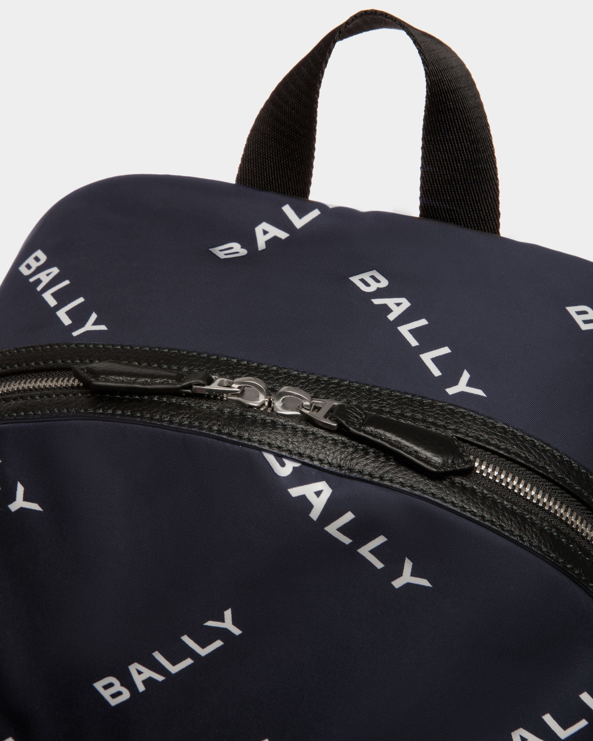 Code | Men's Backpack in Blue Printed Nylon | Bally | Still Life Detail