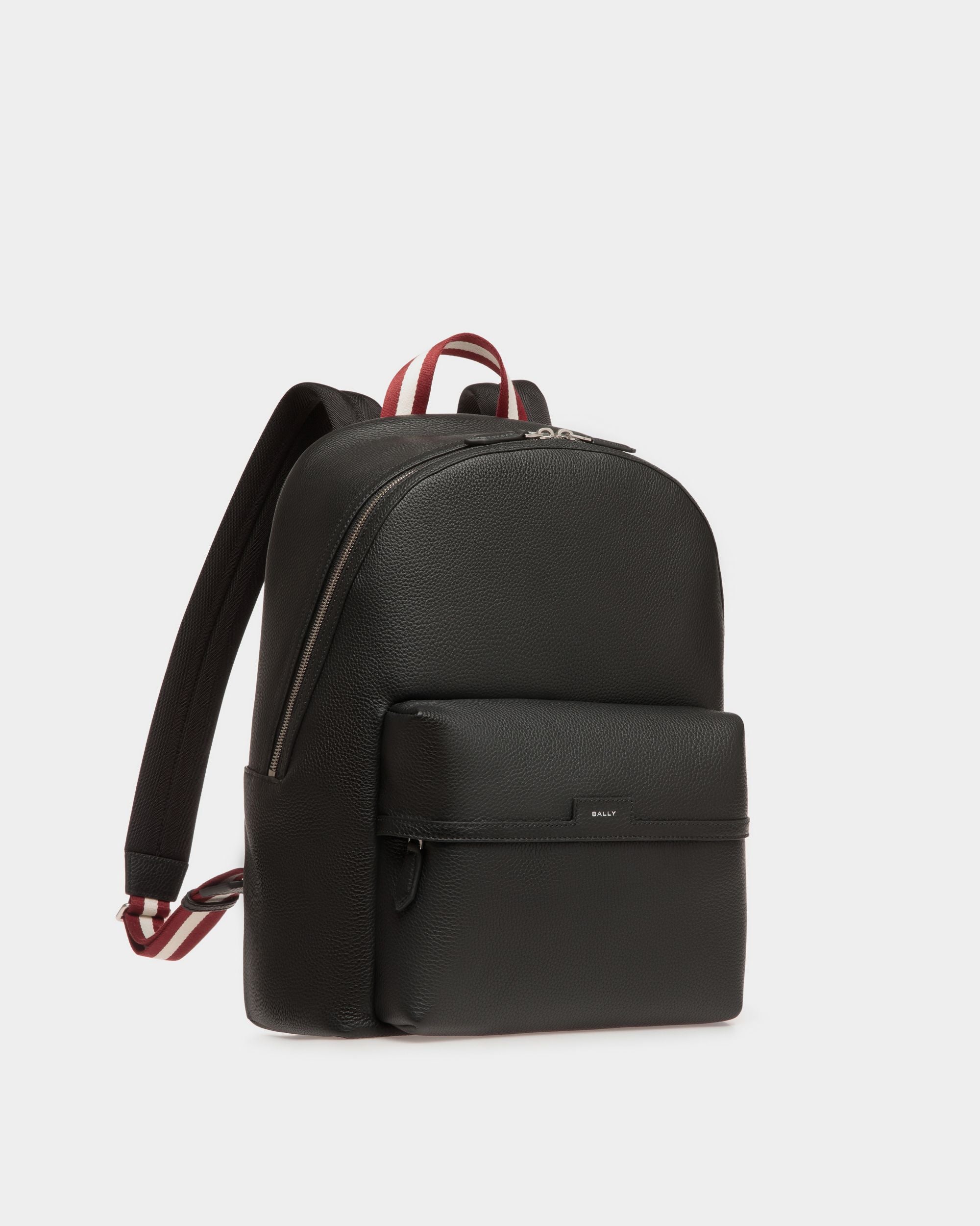Code | Men's Backpack in Black Grained Leather | Bally | Still Life 3/4 Front