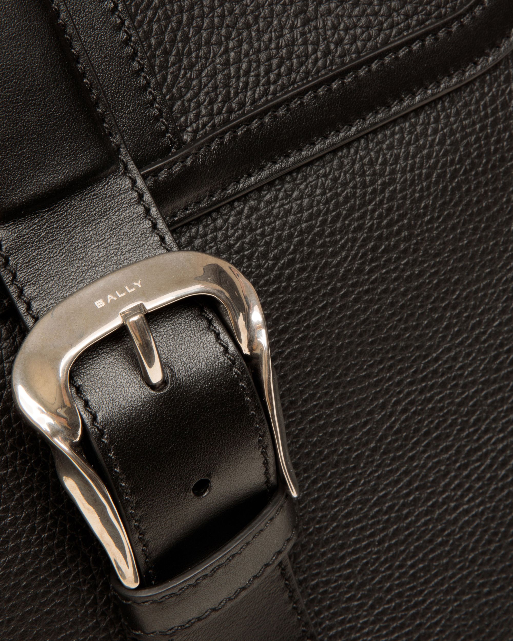 Spin | Men's Backpack in Black Grained Leather | Bally | Still Life Detail