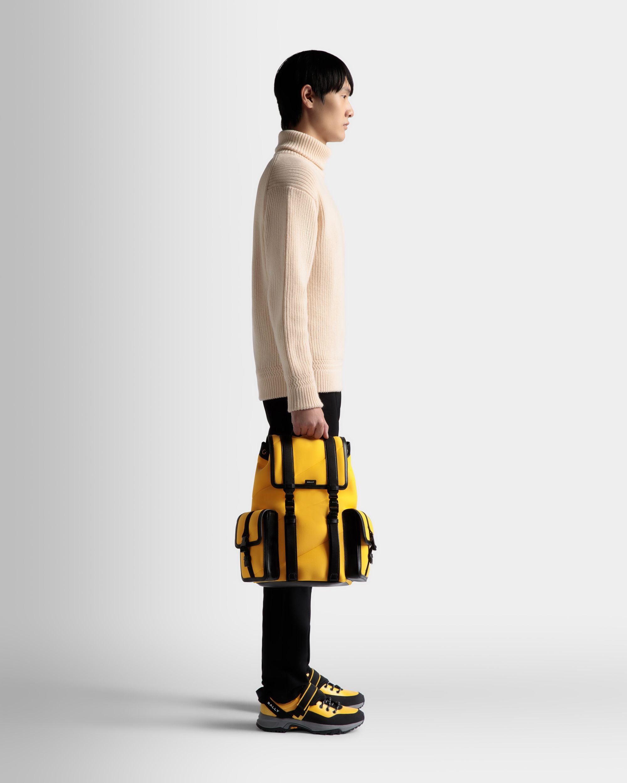 Mountain | Men's Backpack in Yellow Neoprene | Bally | On Model Front