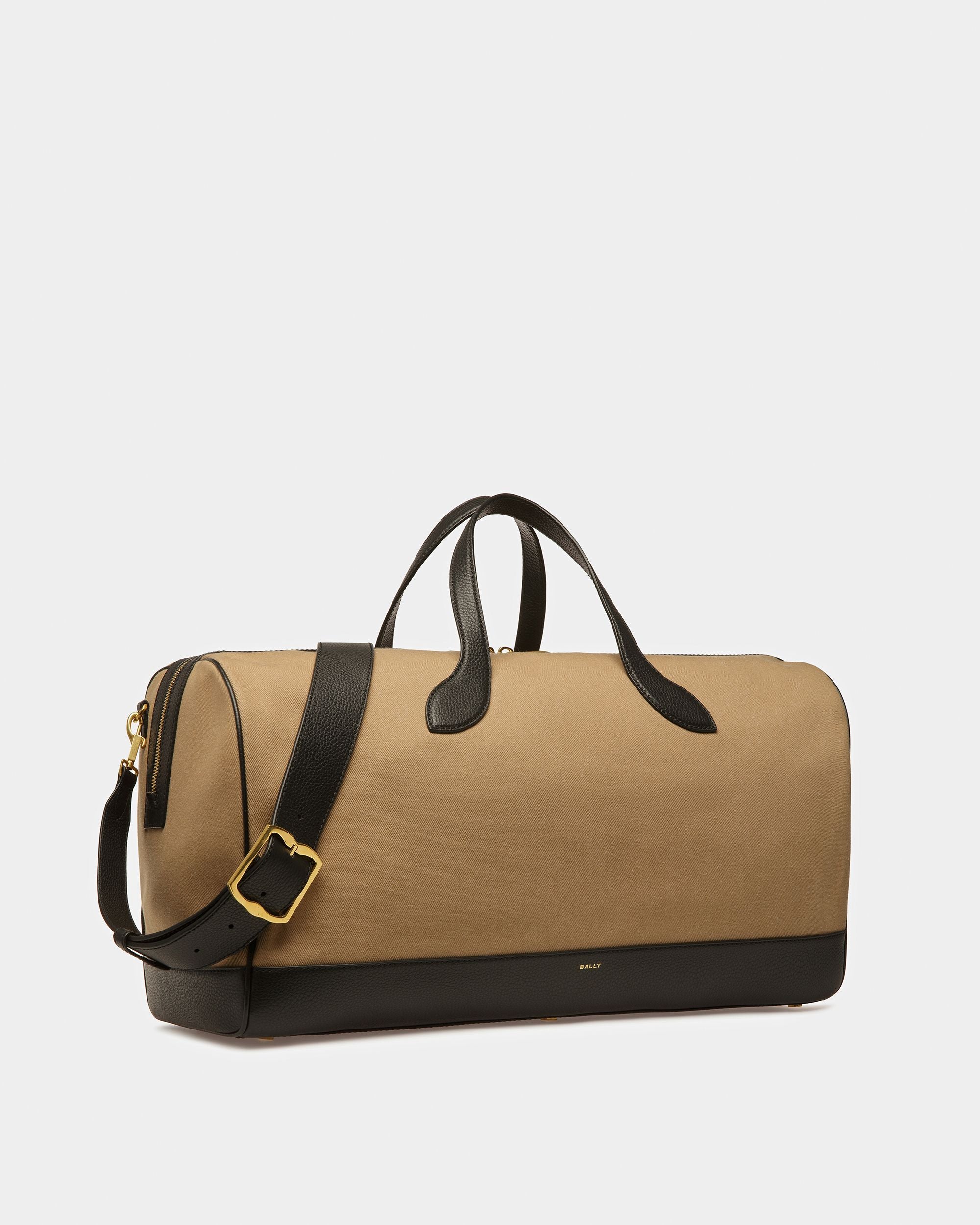 36 Hours | Men's Travel Bag | Sand And Black Fabric And Leather | Bally | Still Life 3/4 Front