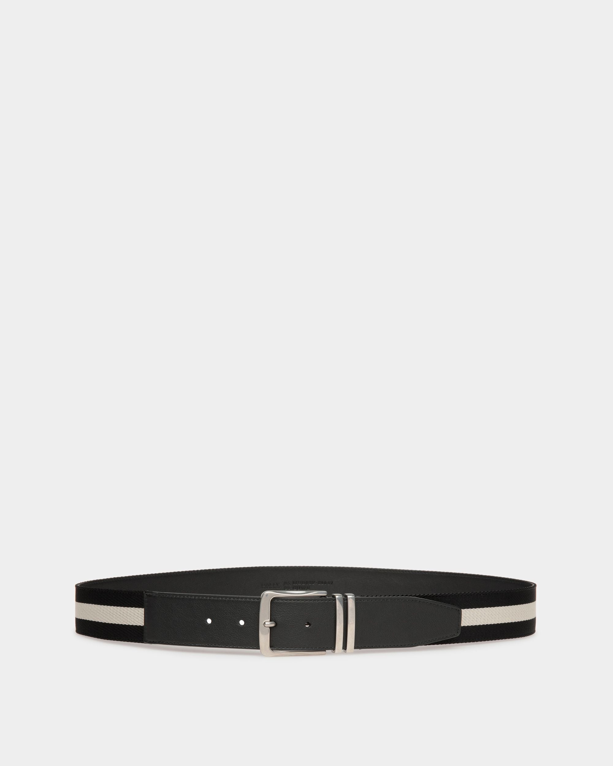 Men's Casual Fixed 40mm Belt In Black Fabric And Leather | Bally | Still Life Front