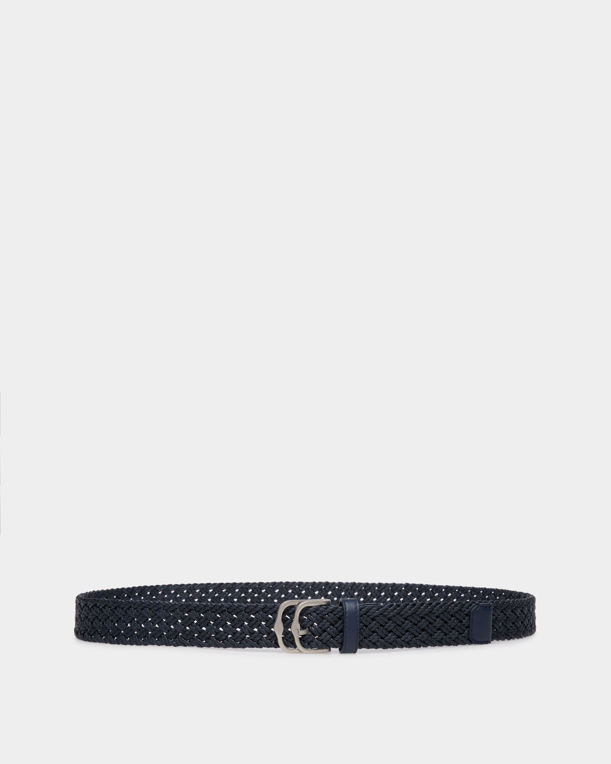 Embert 30mm | Men's Belt in Blue Fabric And Leather | Bally | Still Life Front