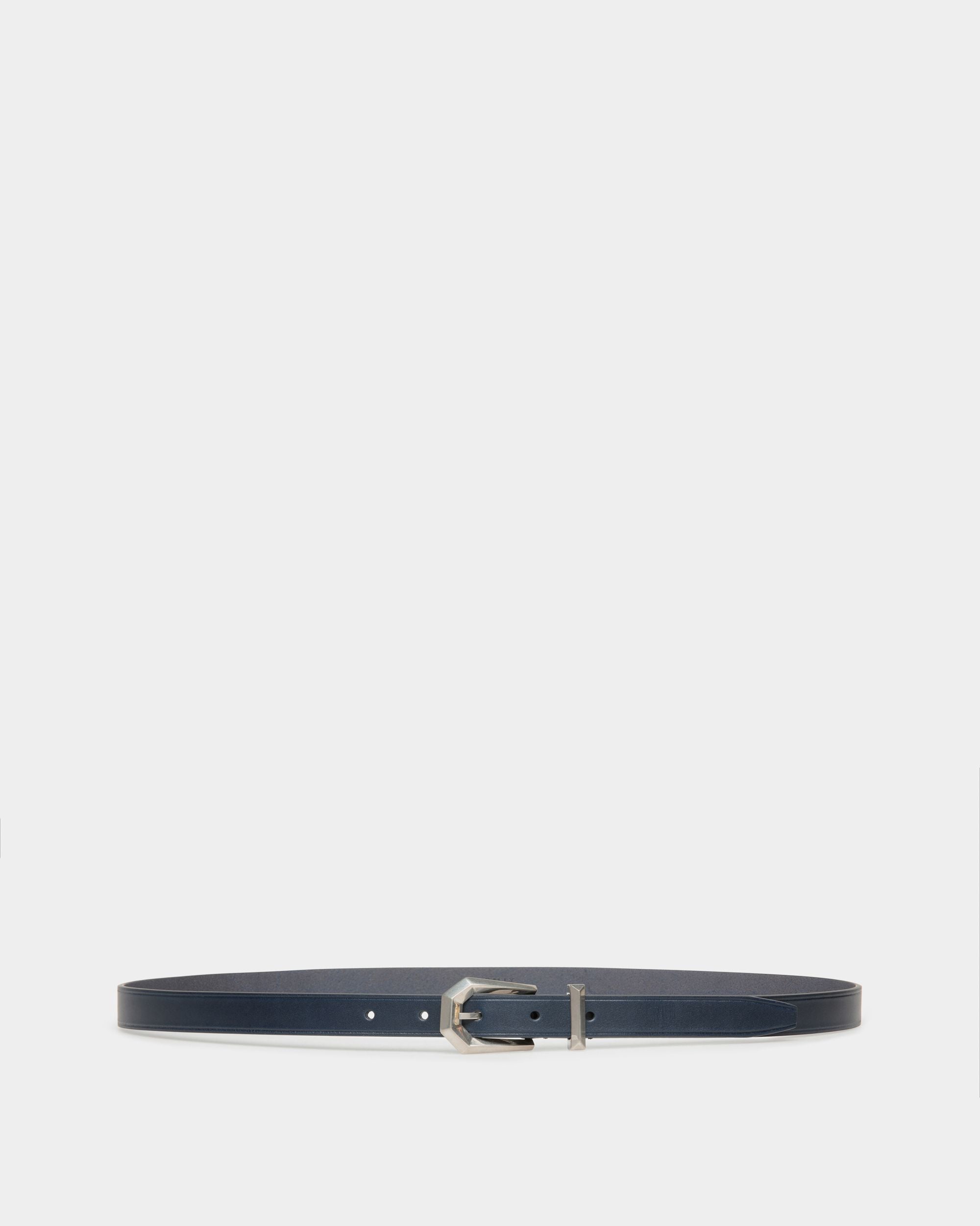 Prisma 20mm | Men's Belt in Navy Blue Leather | Bally | Still Life Front