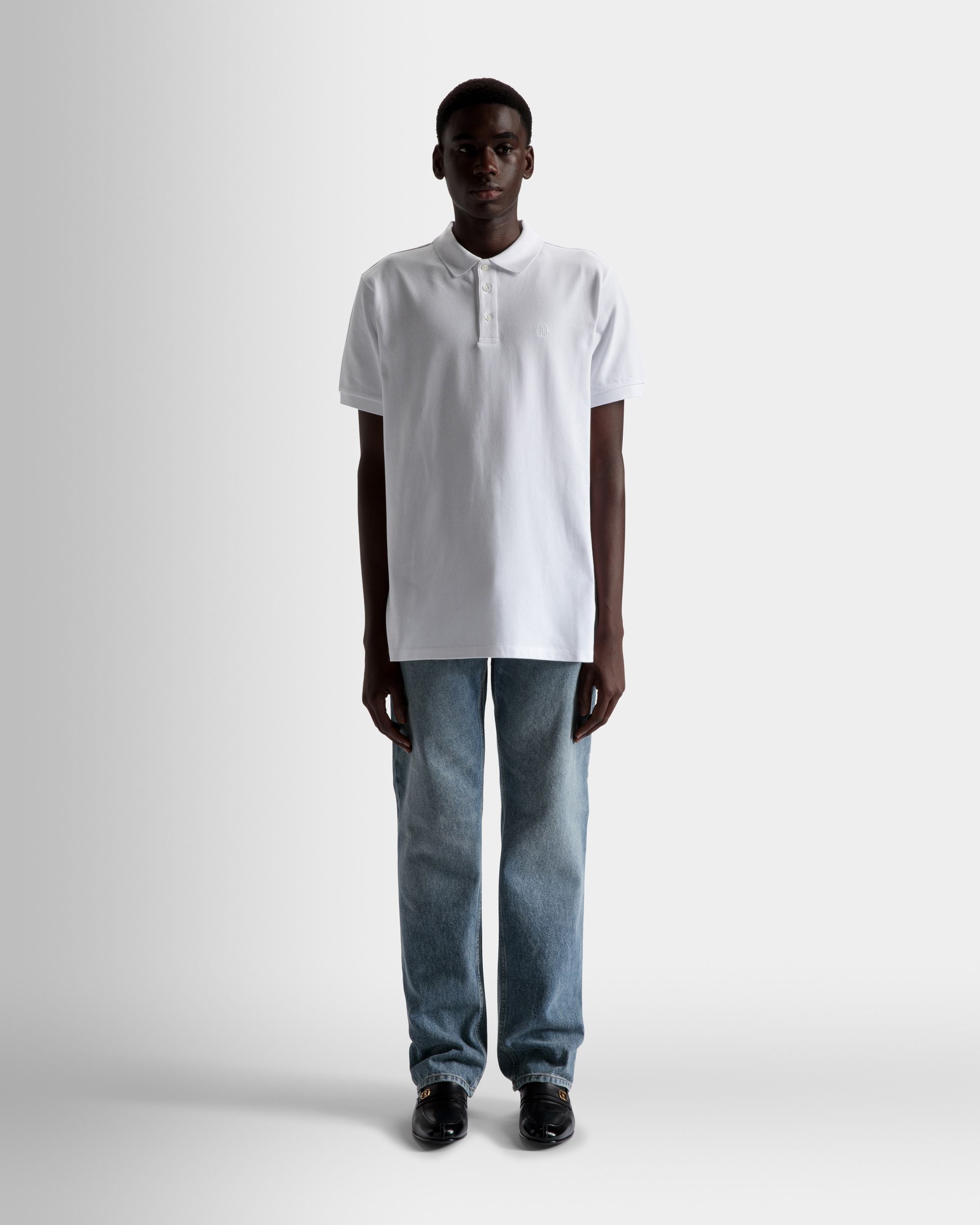 Short Sleeve Polo | Men's Polo | White Cotton | Bally | On Model Front