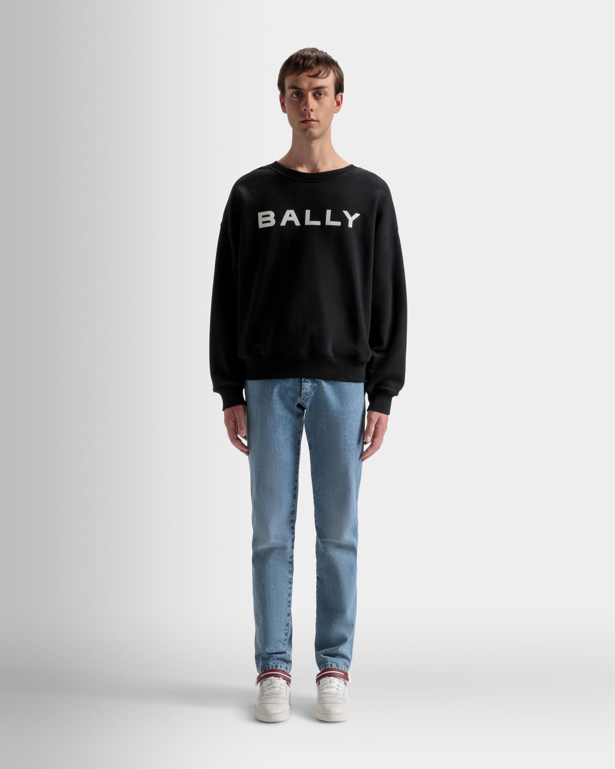 Logo Sweatshirt | Men's Sweatshirt | Black Cotton | Bally | On Model Front