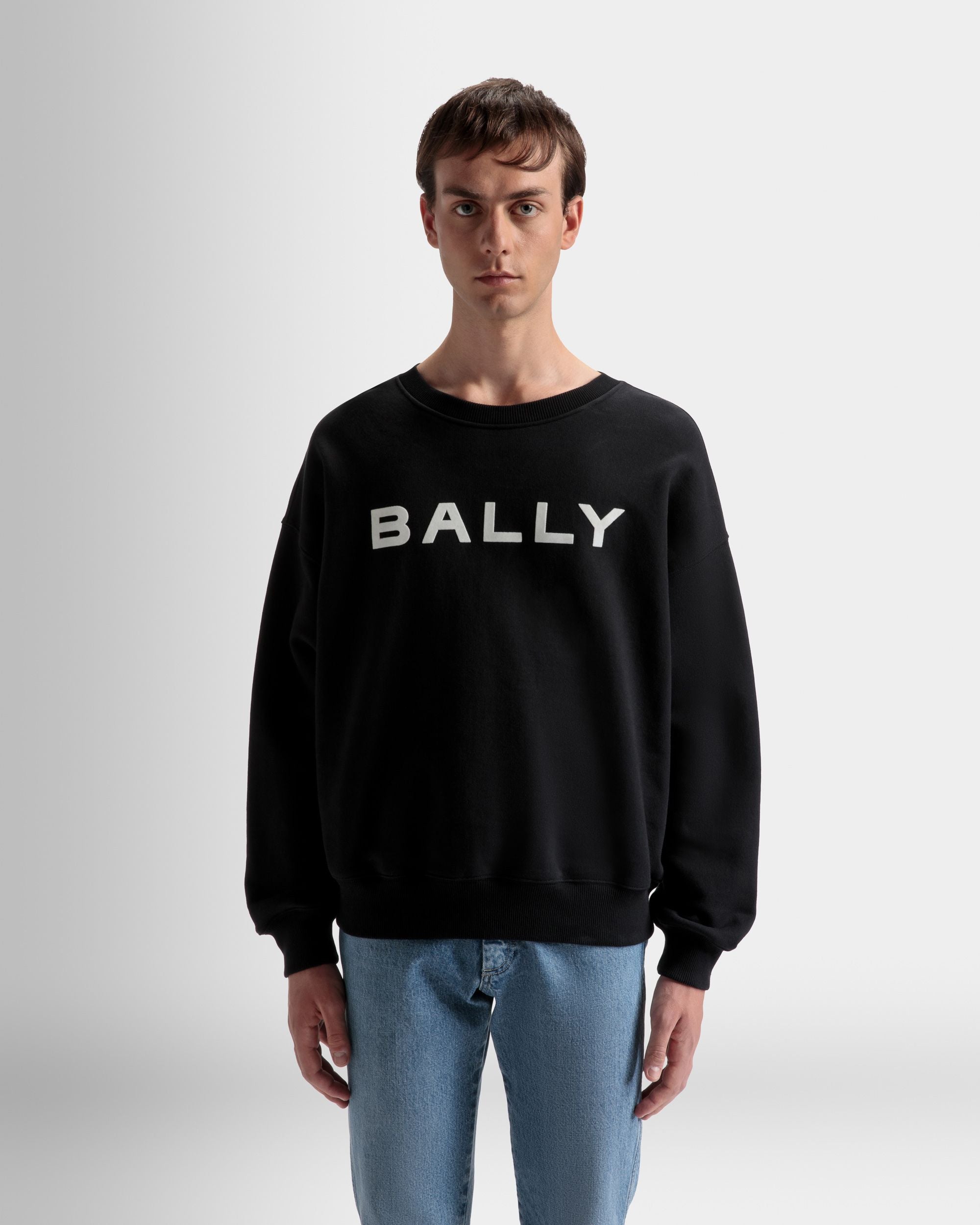Logo Sweatshirt | Men's Sweatshirt | Black Cotton | Bally | On Model Close Up