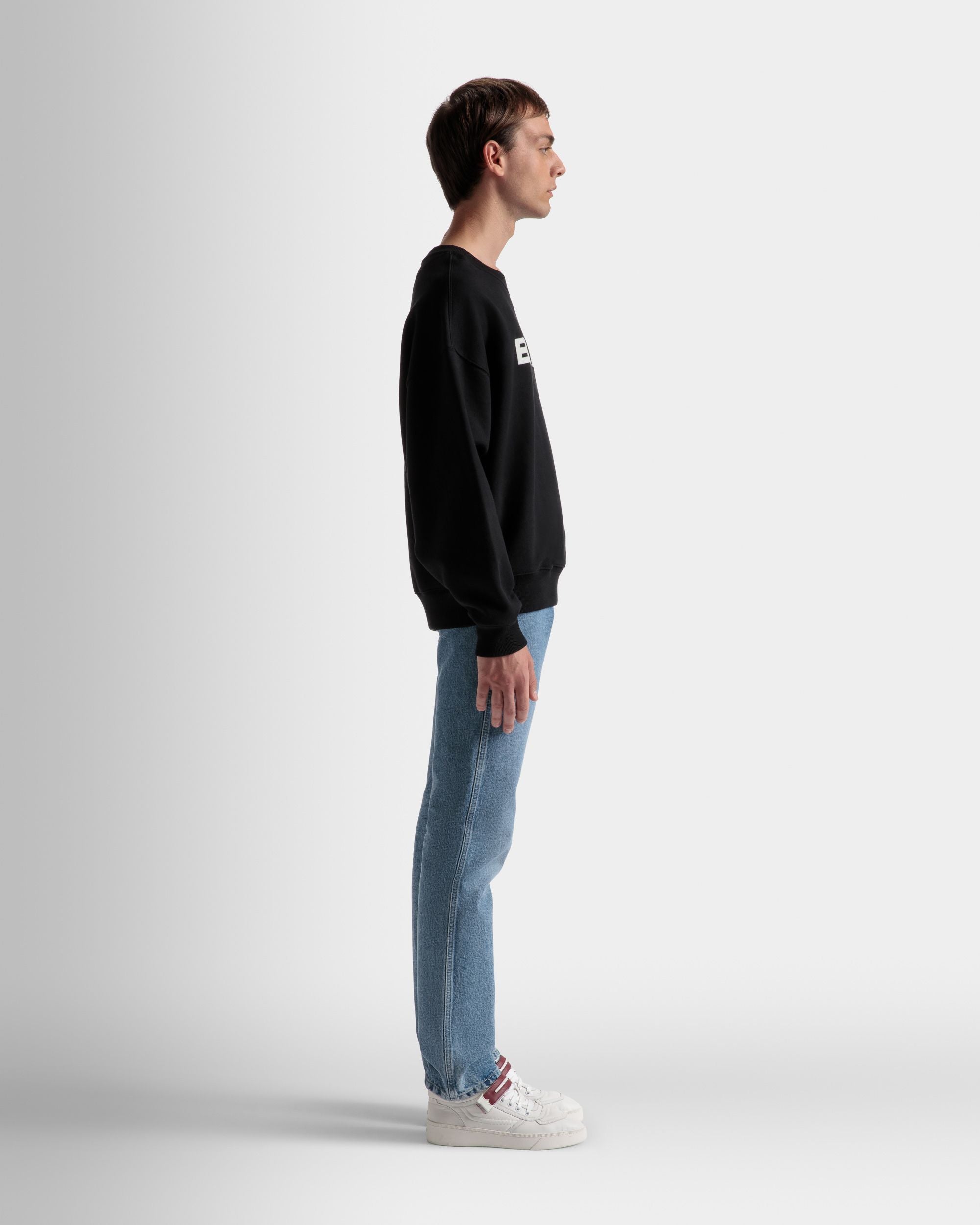 Logo Sweatshirt | Men's Sweatshirt | Black Cotton | Bally | On Model 3/4 Front