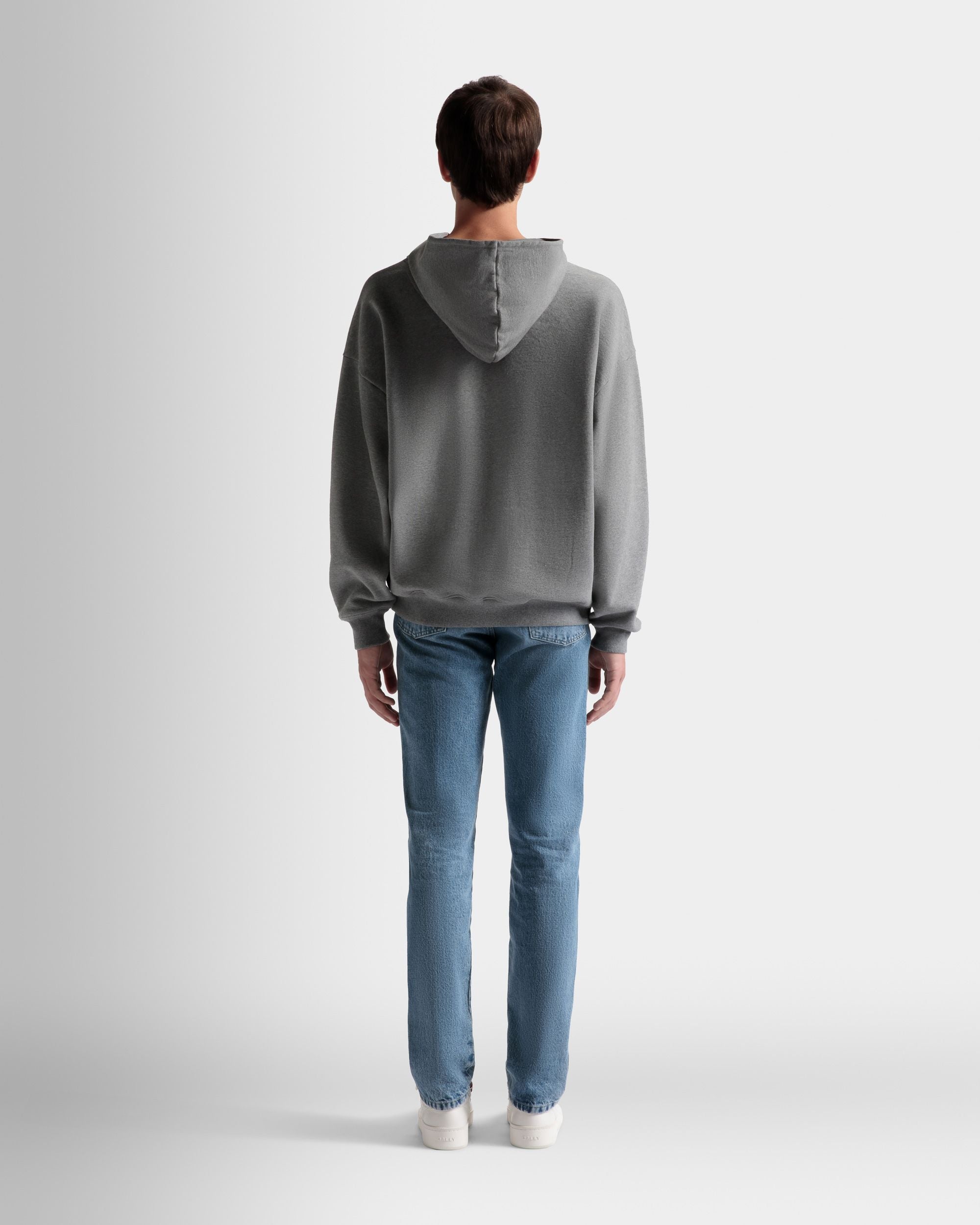 Logo Hooded Sweatshirt | Men's Sweatshirt | Grey Melange Cotton | Bally | On Model Back