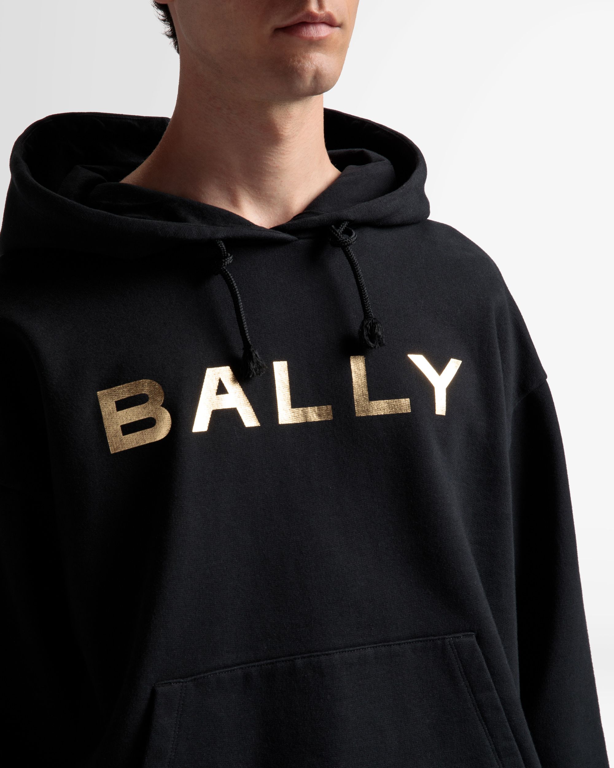 Logo Hooded Sweatshirt | Men's Sweatshirt | Black Cotton | Bally | On Model Detail