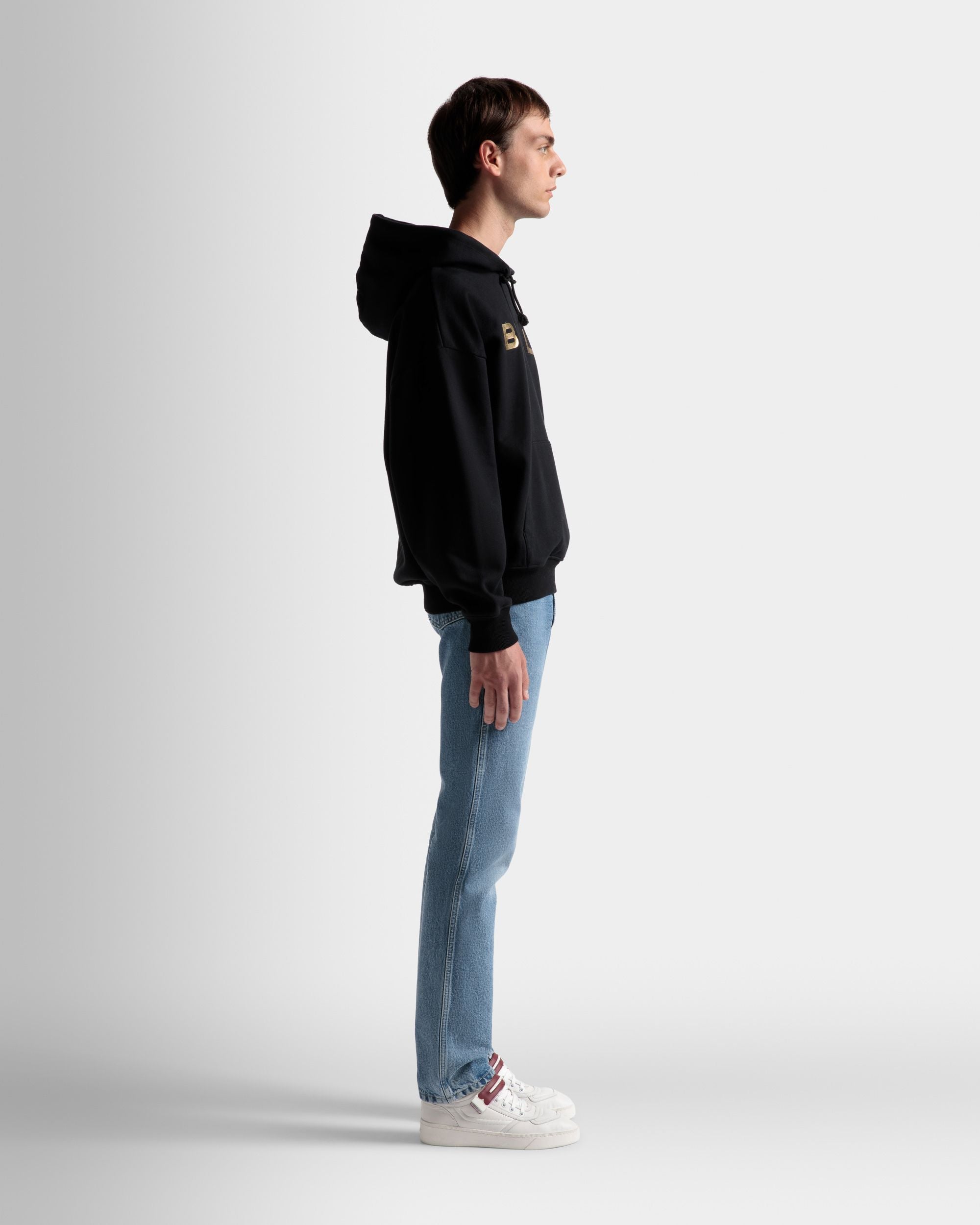 Logo Hooded Sweatshirt | Men's Sweatshirt | Black Cotton | Bally | On Model 3/4 Front
