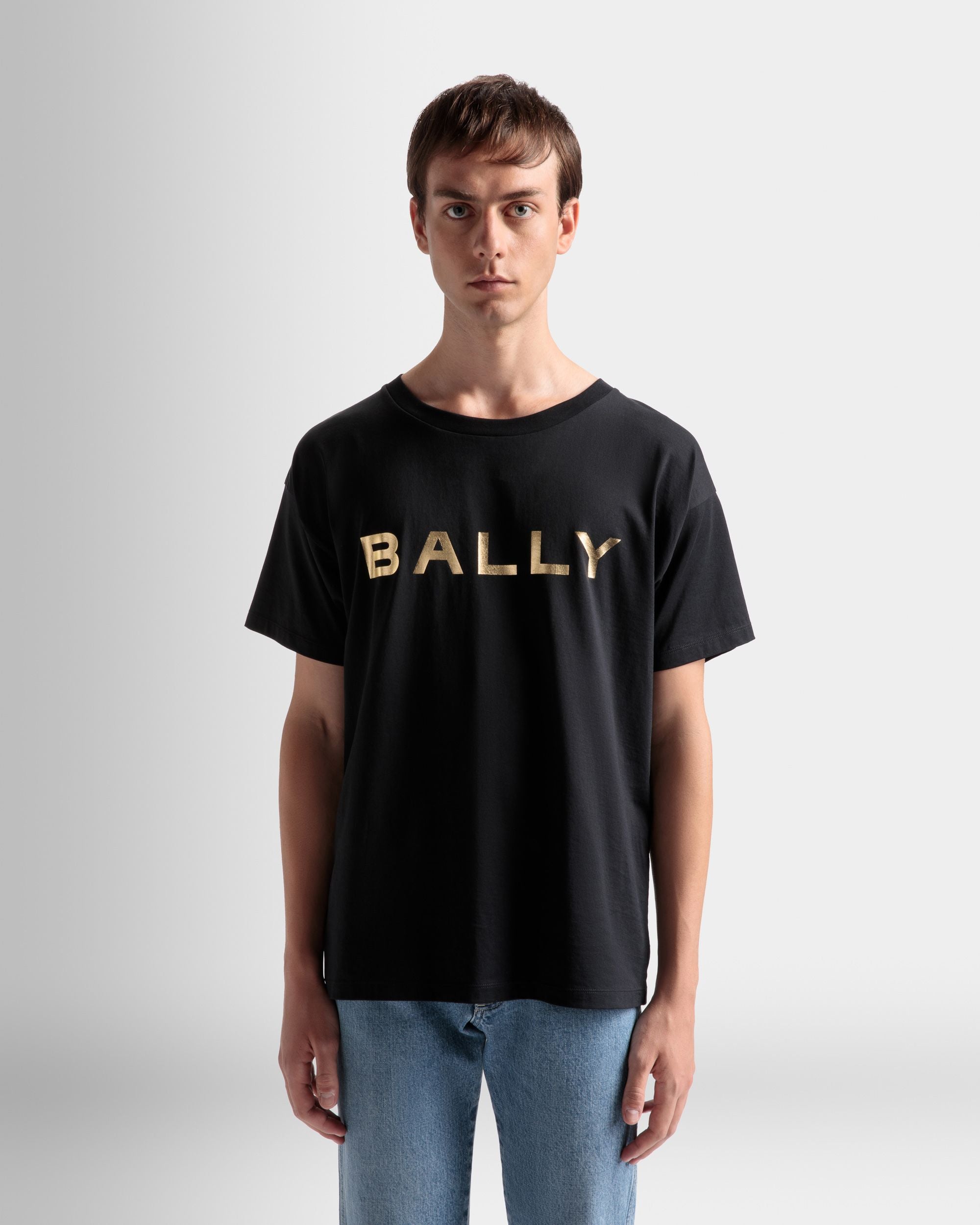 Logo T-Shirt | Men's T-Shirt | Black Cotton | Bally | On Model Close Up